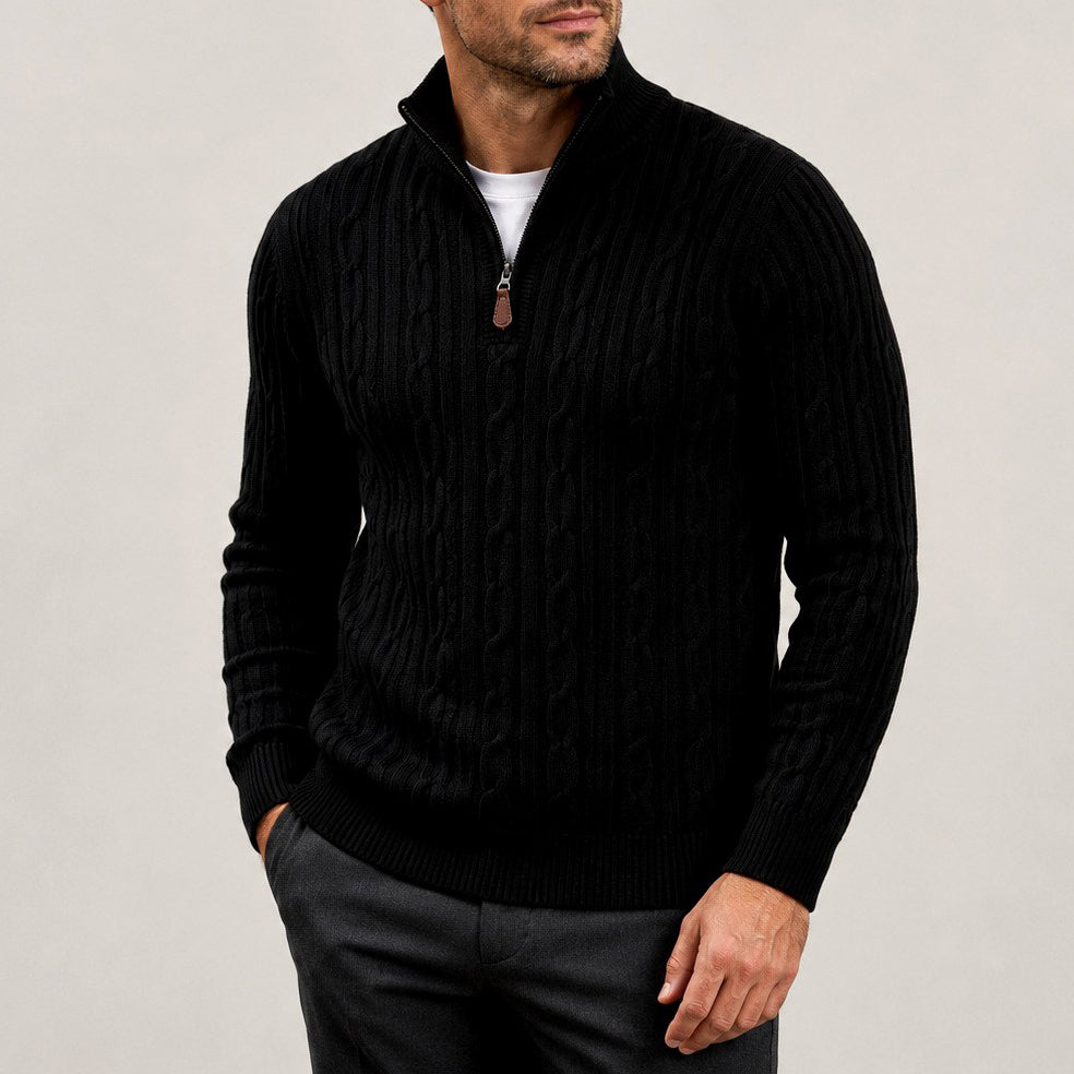 Ashwin - Men's Cable Half-Zip Slim Fit Sweater