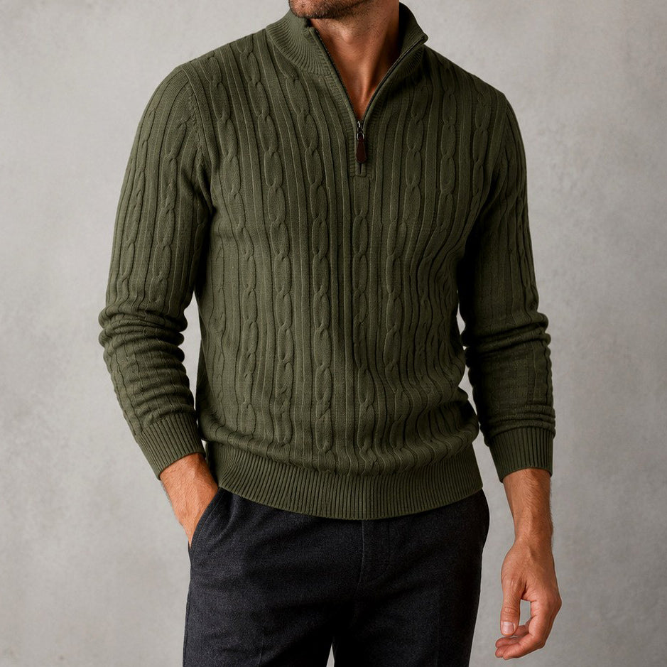 Ashwin - Men's Cable Half-Zip Slim Fit Sweater