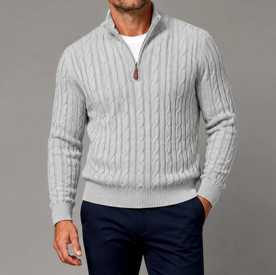 Ashwin - Men's Cable Half-Zip Slim Fit Sweater