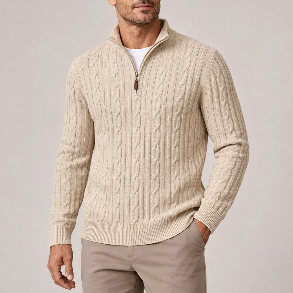 Ashwin - Men's Cable Half-Zip Slim Fit Sweater