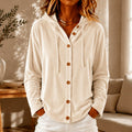 Aviva - Women's Velvet Hooded Button-Front Cardigan 1