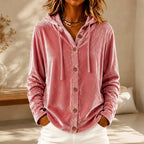 Aviva - Women's Velvet Hooded Button-Front Cardigan 3