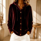 Aviva - Women's Velvet Hooded Button-Front Cardigan 4