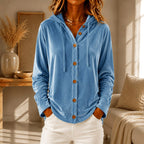 Aviva - Women's Velvet Hooded Button-Front Cardigan 5