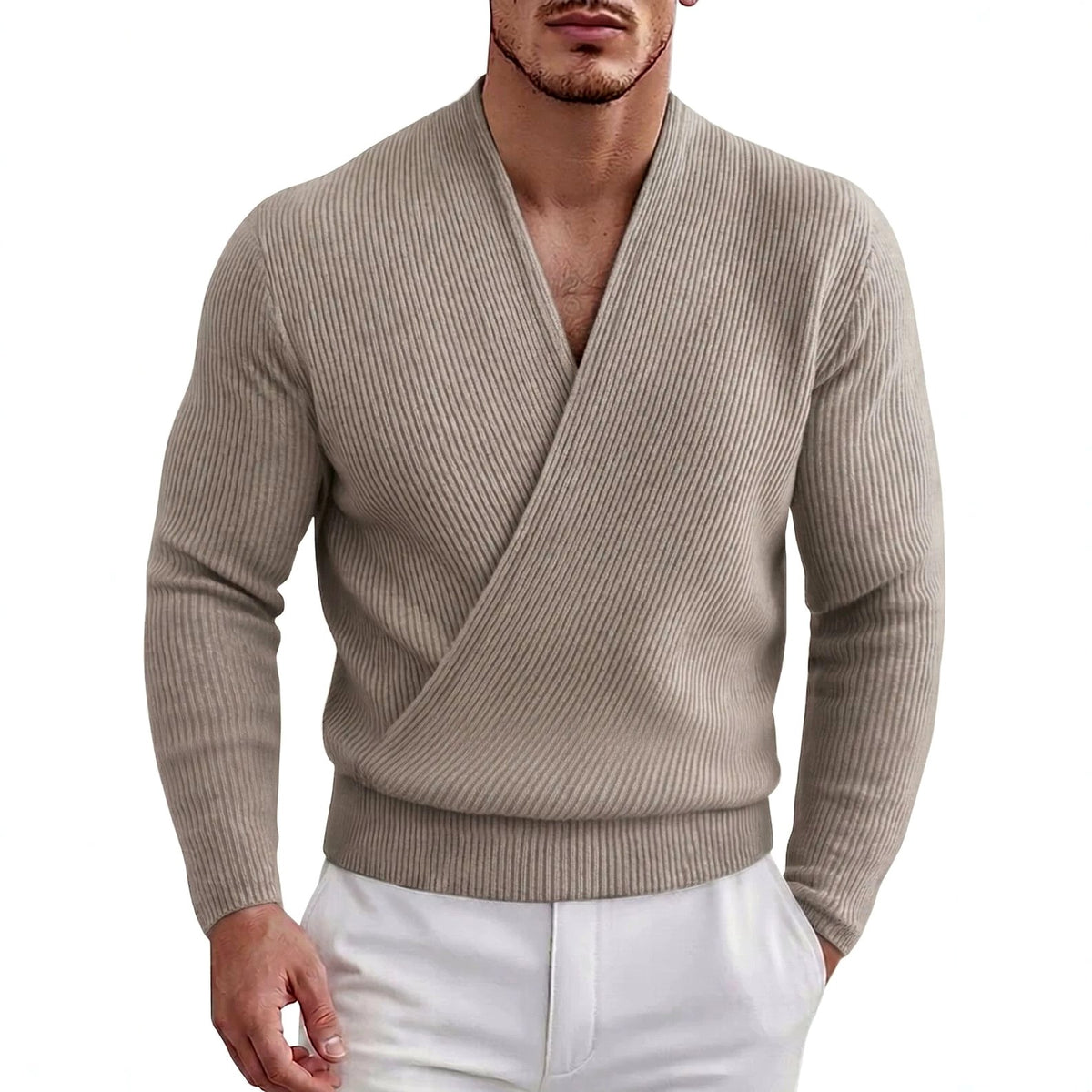 Brandon - Men's Ribbed Deep V-Neck Crossover Long Sleeve Top 2