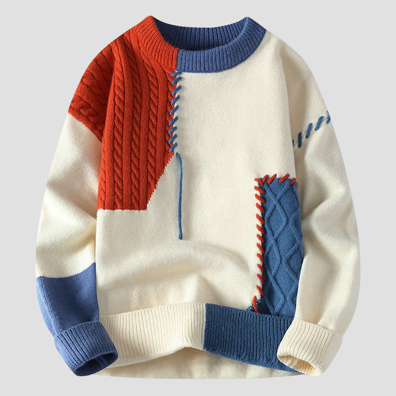 Bruno - Men's Color Block Cable Knit Patchwork Sweater