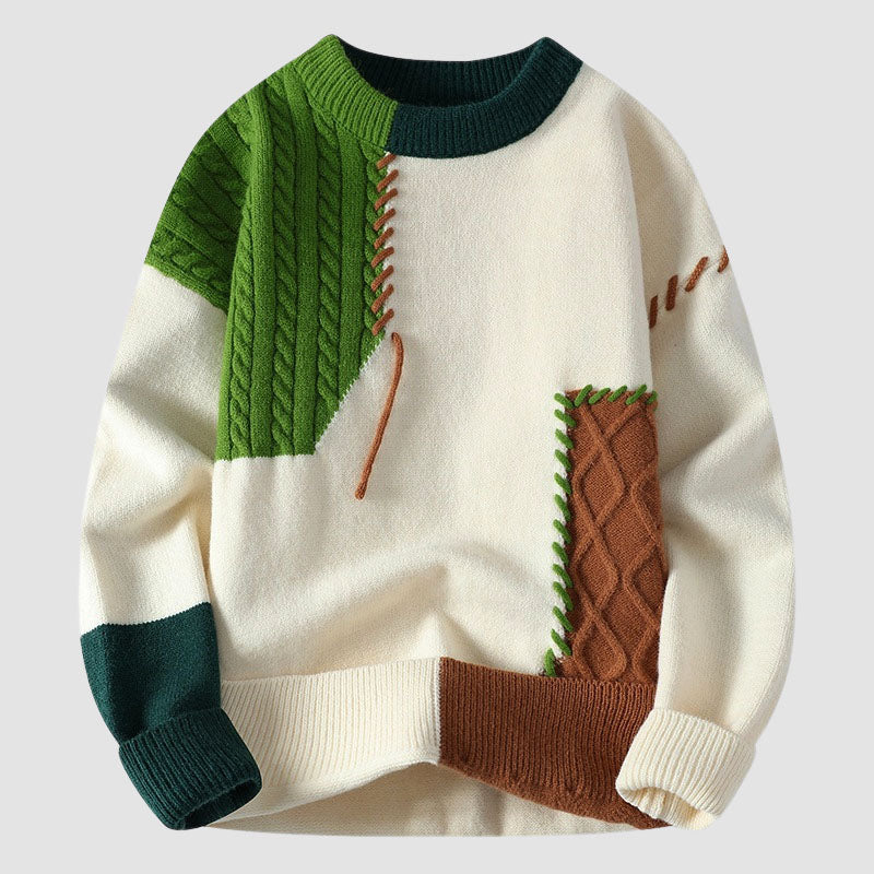 Bruno - Men's Color Block Cable Knit Patchwork Sweater