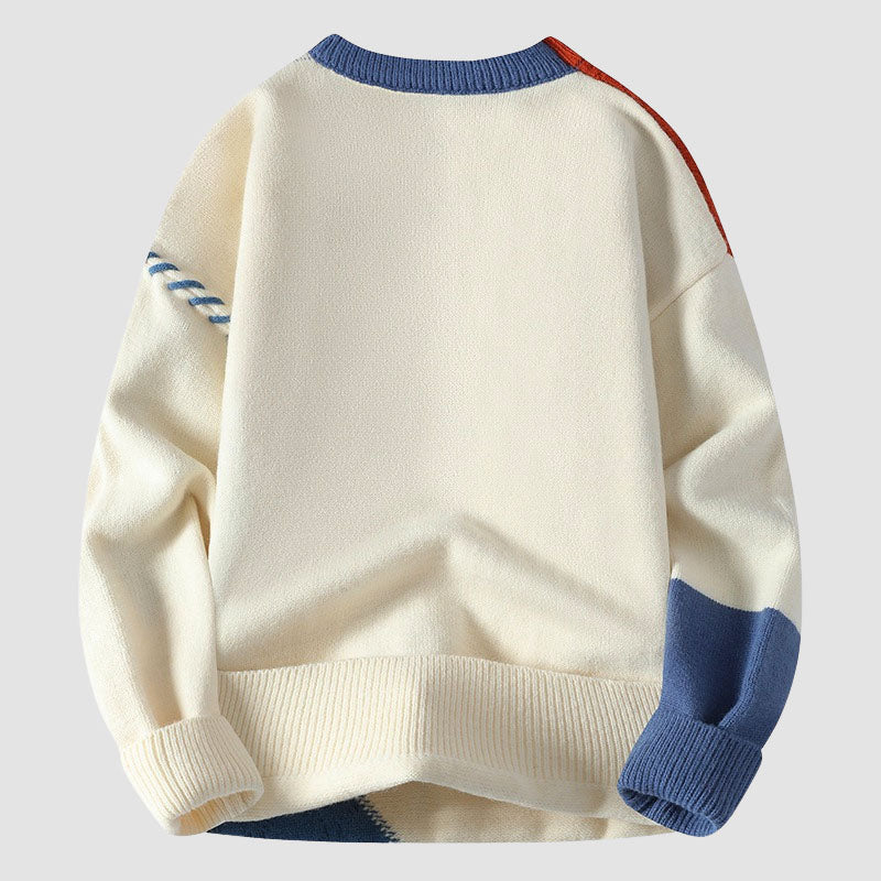 Bruno - Men's Color Block Cable Knit Patchwork Sweater