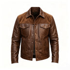 Bryson - Men's Leather Collared Trucker Jacket 5