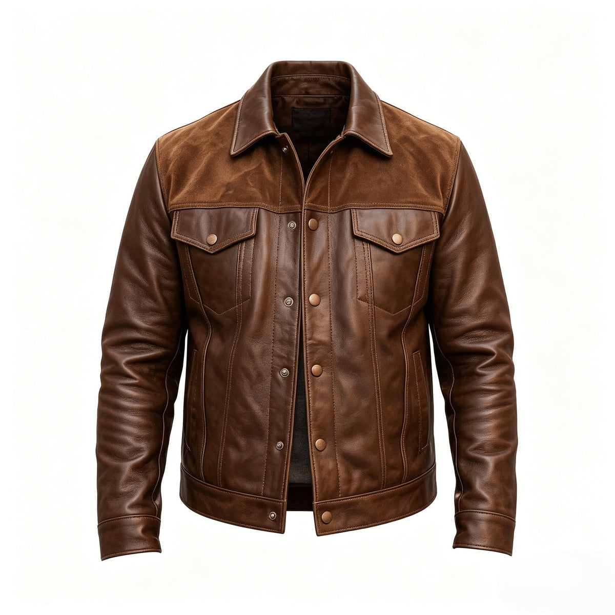 Bryson - Men's Leather Collared Trucker Jacket 5