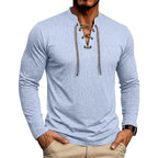 Cam - Men's Long Sleeve Lace-Up Henley Shirt 2