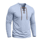 Cam - Men's Long Sleeve Lace-Up Henley Shirt 4