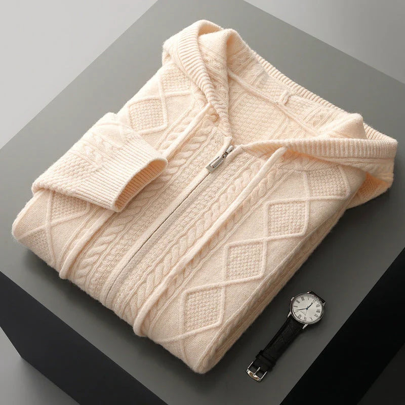 Carlo - Men's Cable Knit Full-Zip Hoodie