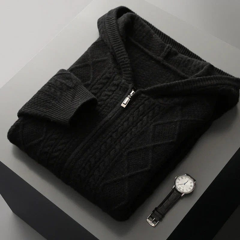 Carlo - Men's Cable Knit Full-Zip Hoodie