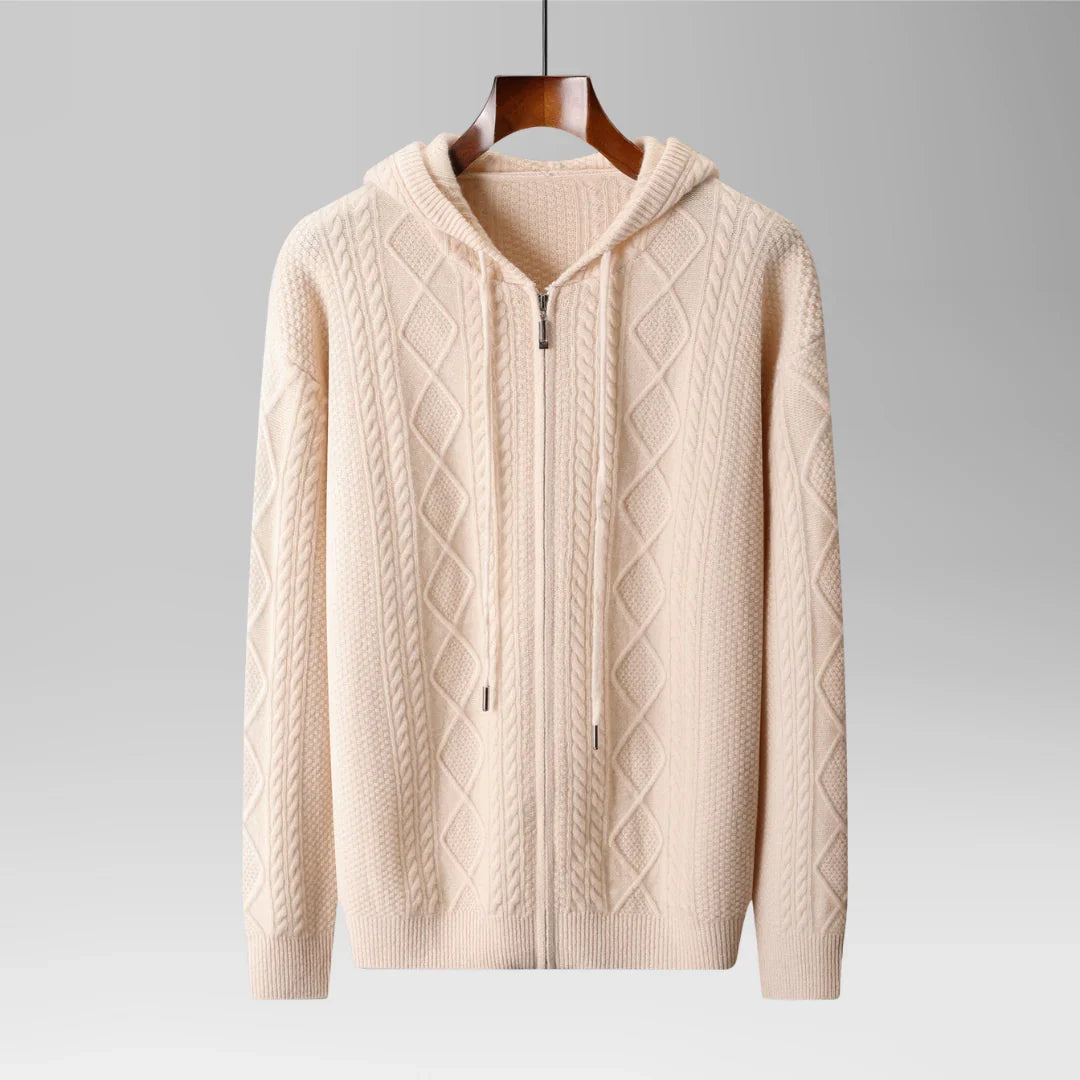 Carlo - Men's Cable Knit Full-Zip Hoodie