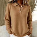 Carmen - Women's Button Polo Collar Loose Fit Sweater 2
