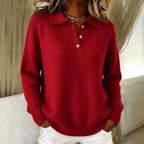 Carmen - Women's Button Polo Collar Loose Fit Sweater 4
