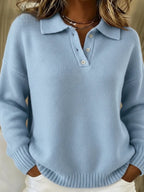 Carmen - Women's Button Polo Collar Loose Fit Sweater 5