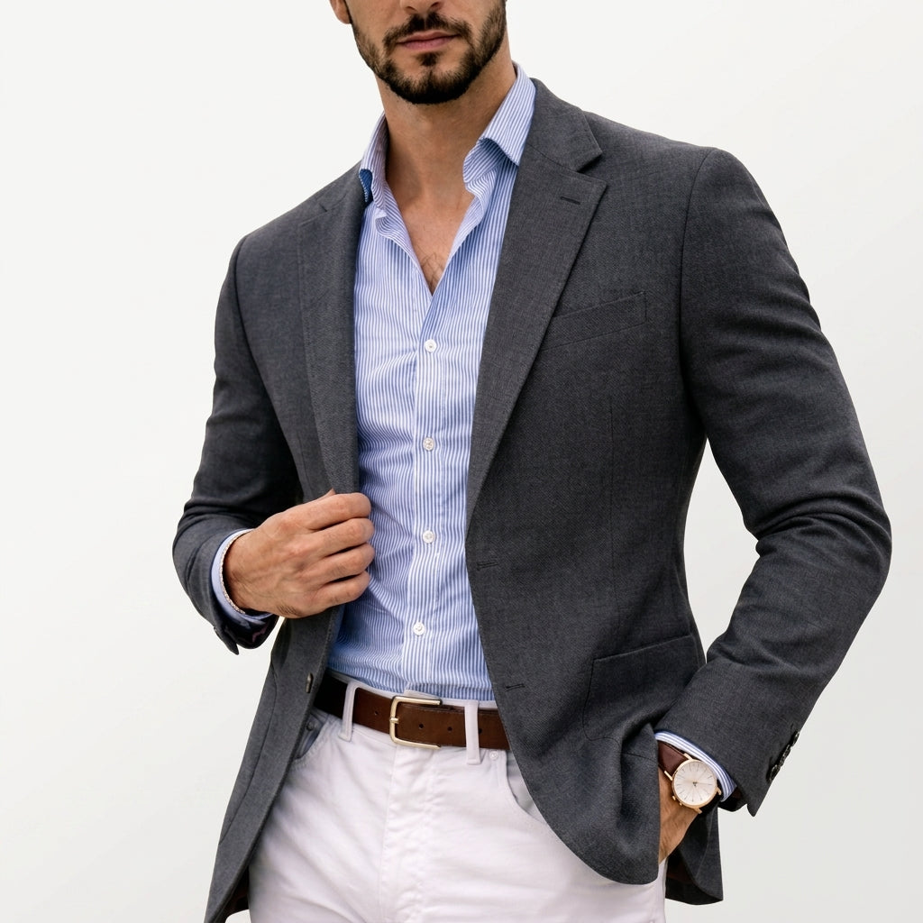Caspian - Men's Two-Button Knit Blazer with Notch Lapels