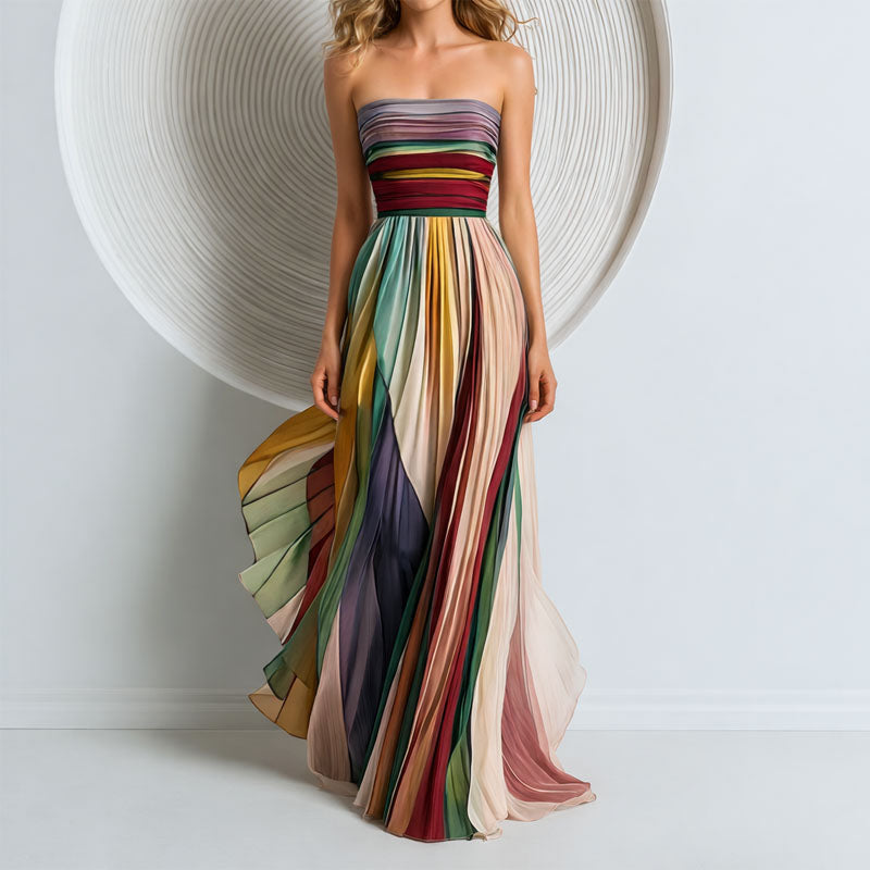 Celine - Women's Strapless Pleated Maxi Dress