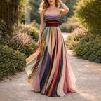 Celine - Women's Strapless Pleated Maxi Dress