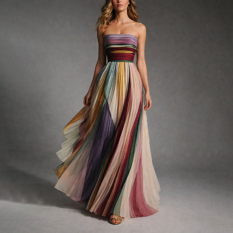 Celine - Women's Strapless Pleated Maxi Dress