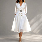 Cinzia - Women's V-Neck Sheer Sleeve Slim Fit Midi Dress 1