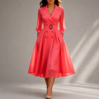 Cinzia - Women's V-Neck Sheer Sleeve Slim Fit Midi Dress 4