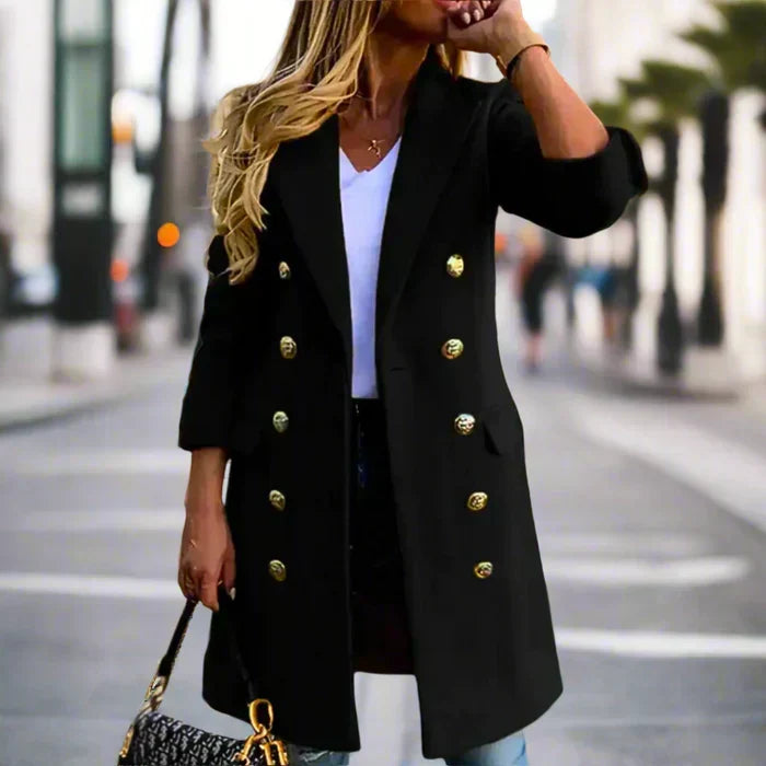 Clara - Women's Double-Breasted Blazer Coat with Metal Buttons