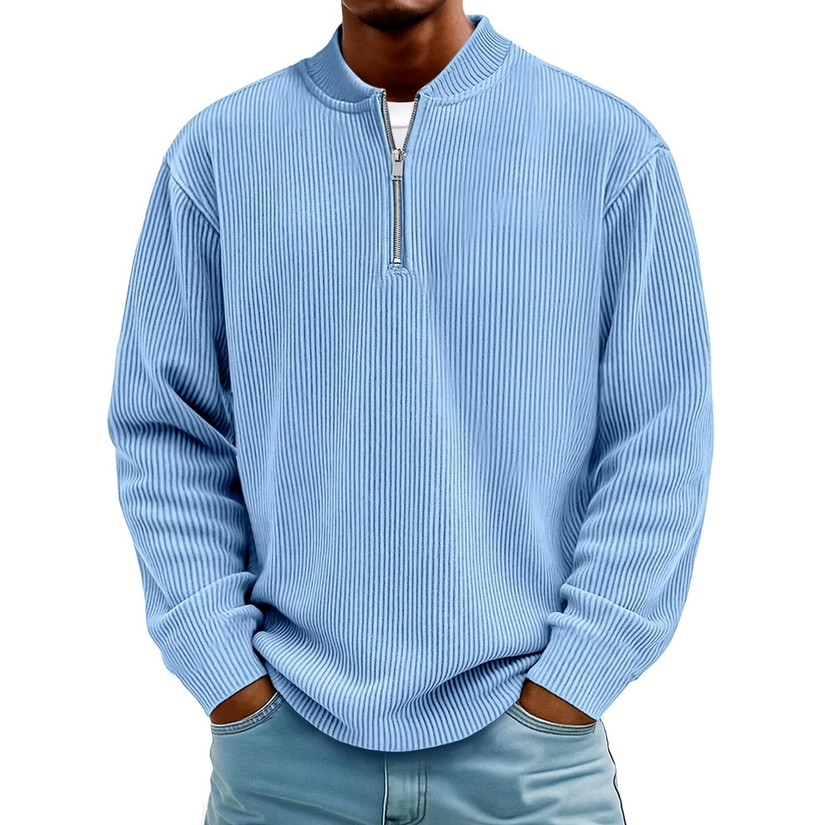 Damian - Men's Ribbed Quarter-Zip Long Sleeve Pullover 1
