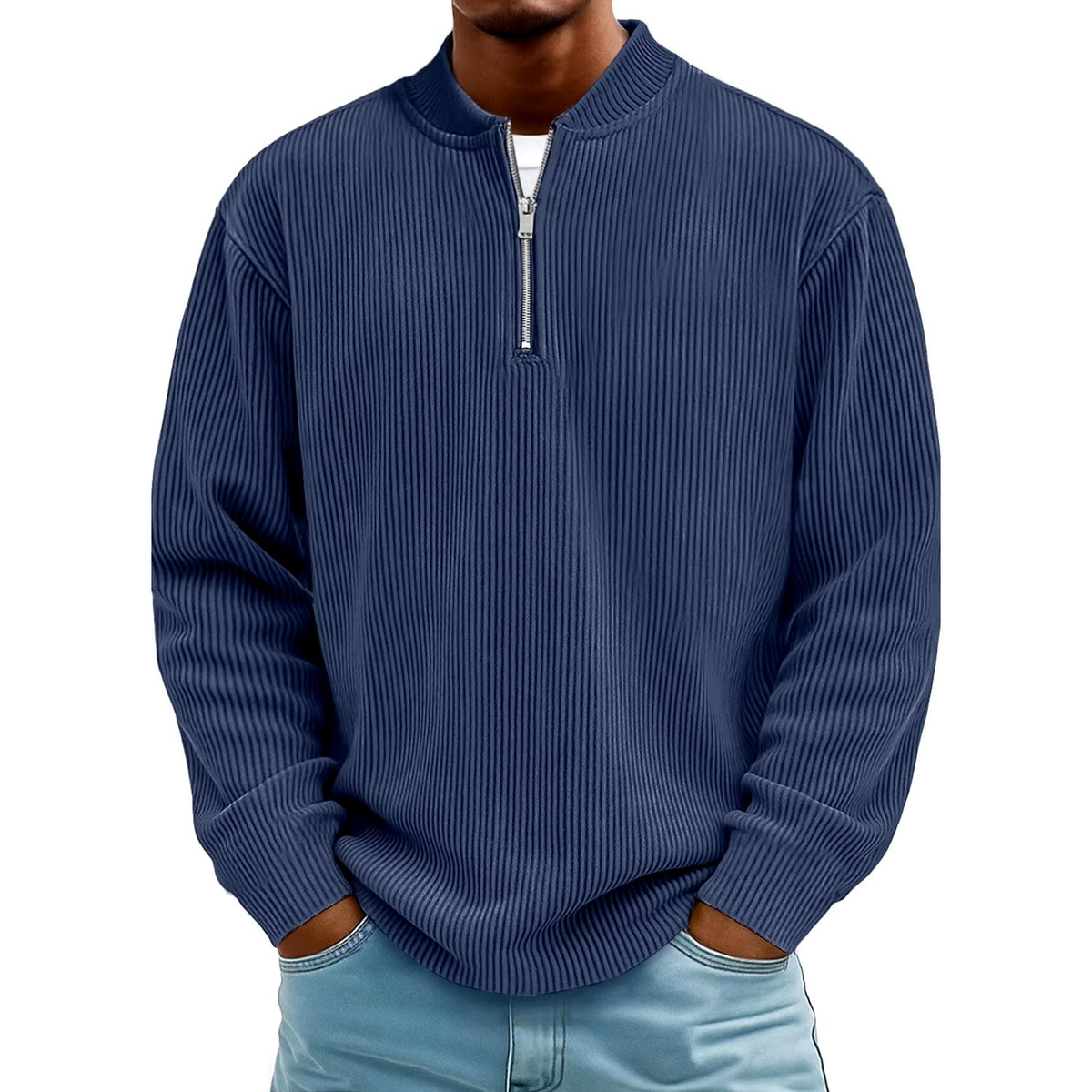 Damian - Men's Ribbed Quarter-Zip Long Sleeve Pullover 3