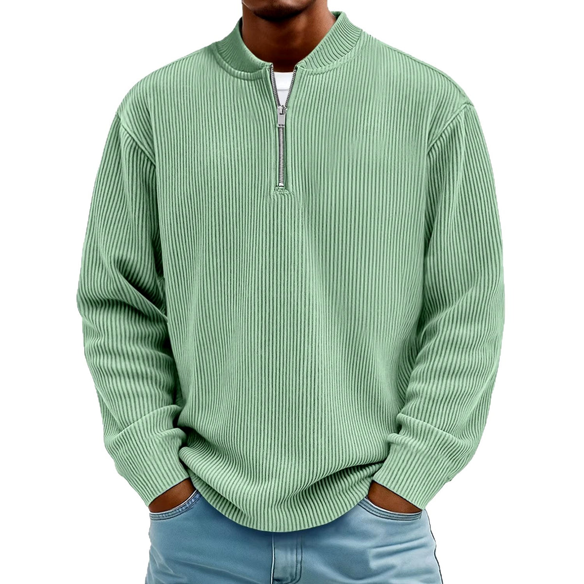 Damian - Men's Ribbed Quarter-Zip Long Sleeve Pullover 4