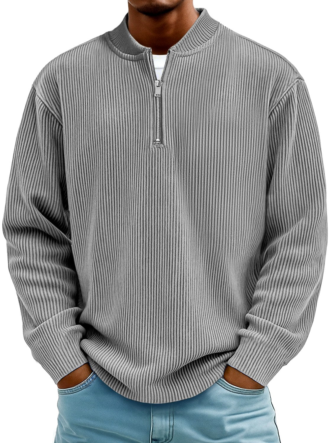 Damian - Men's Ribbed Quarter-Zip Long Sleeve Pullover 6