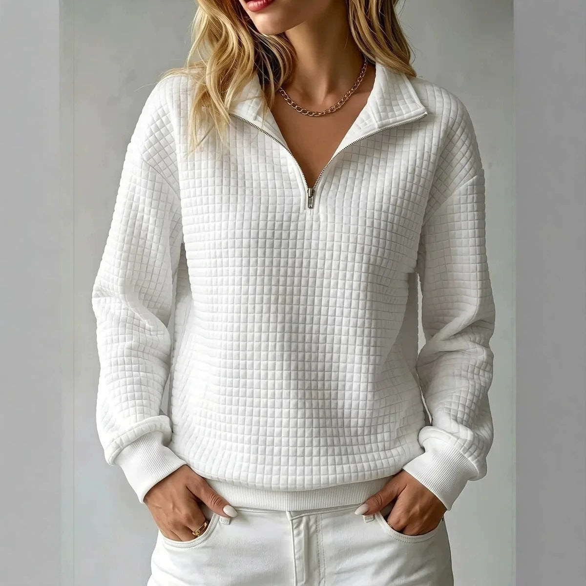 Dana - Women's Waffle Textured Half Zip Sweatshirt 1