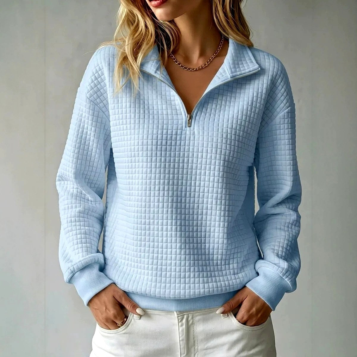 Dana - Women's Waffle Textured Half Zip Sweatshirt 2