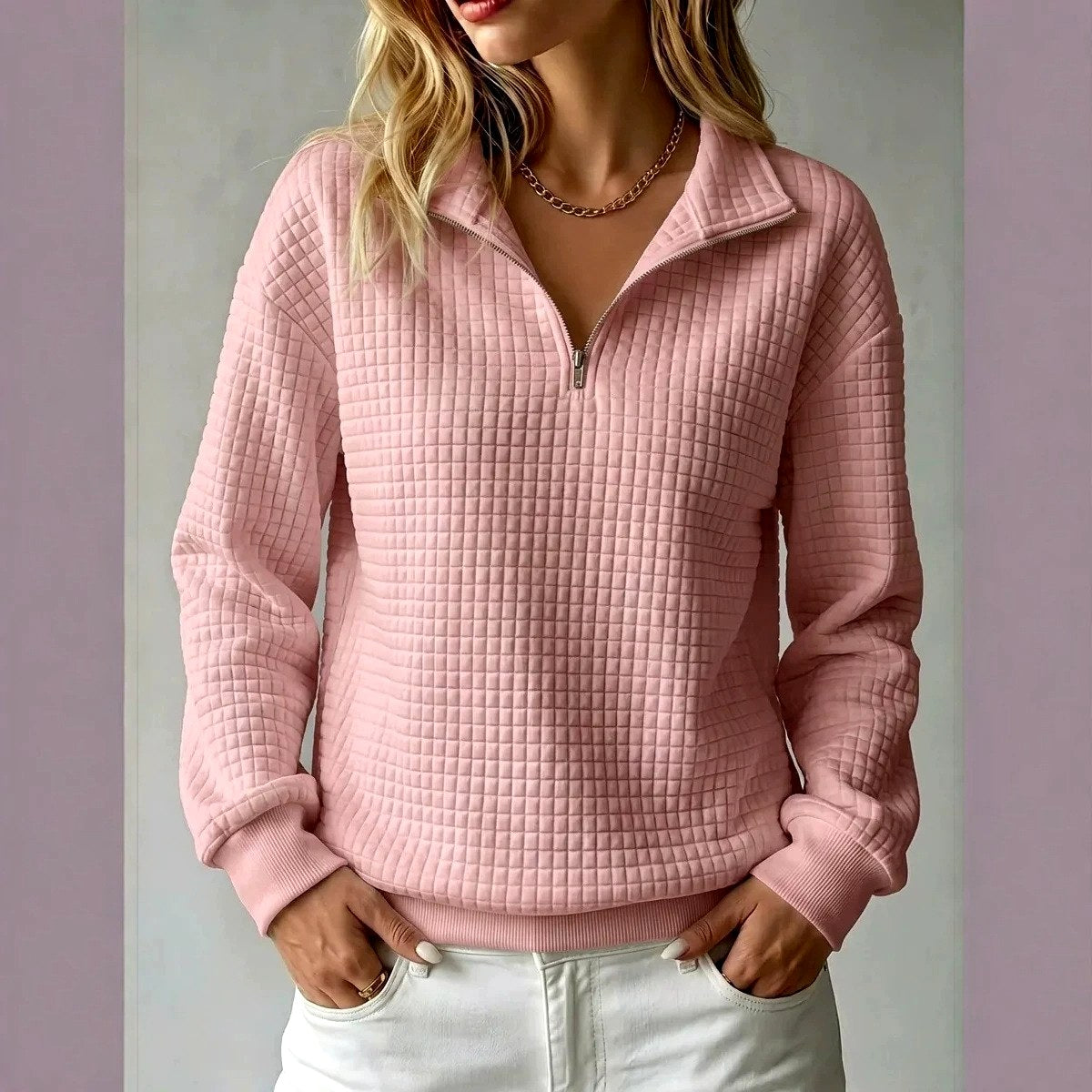 Dana - Women's Waffle Textured Half Zip Sweatshirt 4