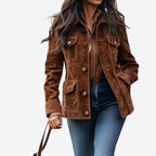 Darla - Women's Suede Button-Front Jacket with Chest Pockets