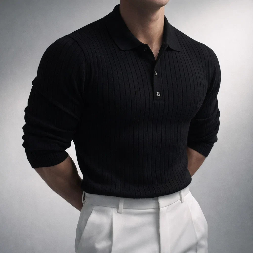 Dawson - Men's Ribbed Knit Polo with Button Collar