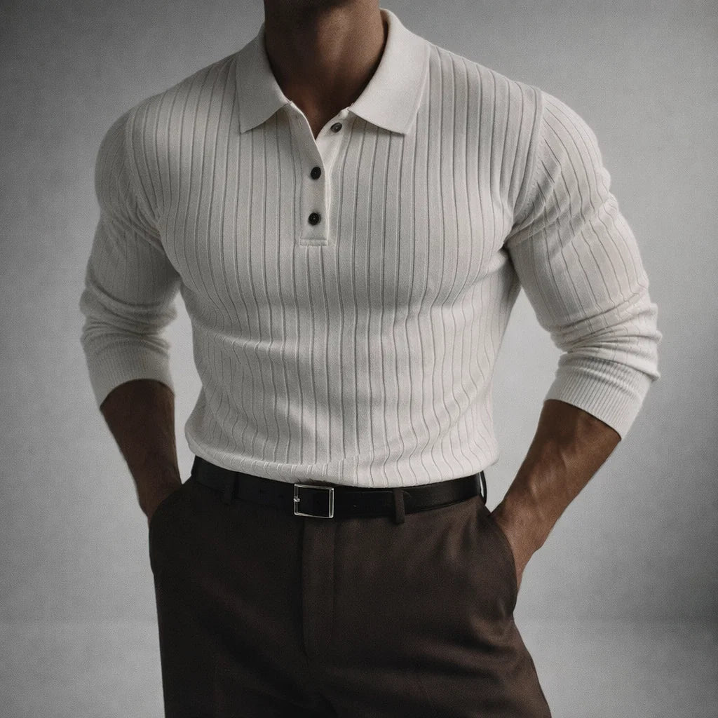 Dawson - Men's Ribbed Knit Polo with Button Collar