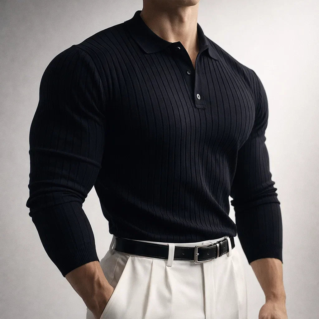 Dawson - Men's Ribbed Knit Polo with Button Collar