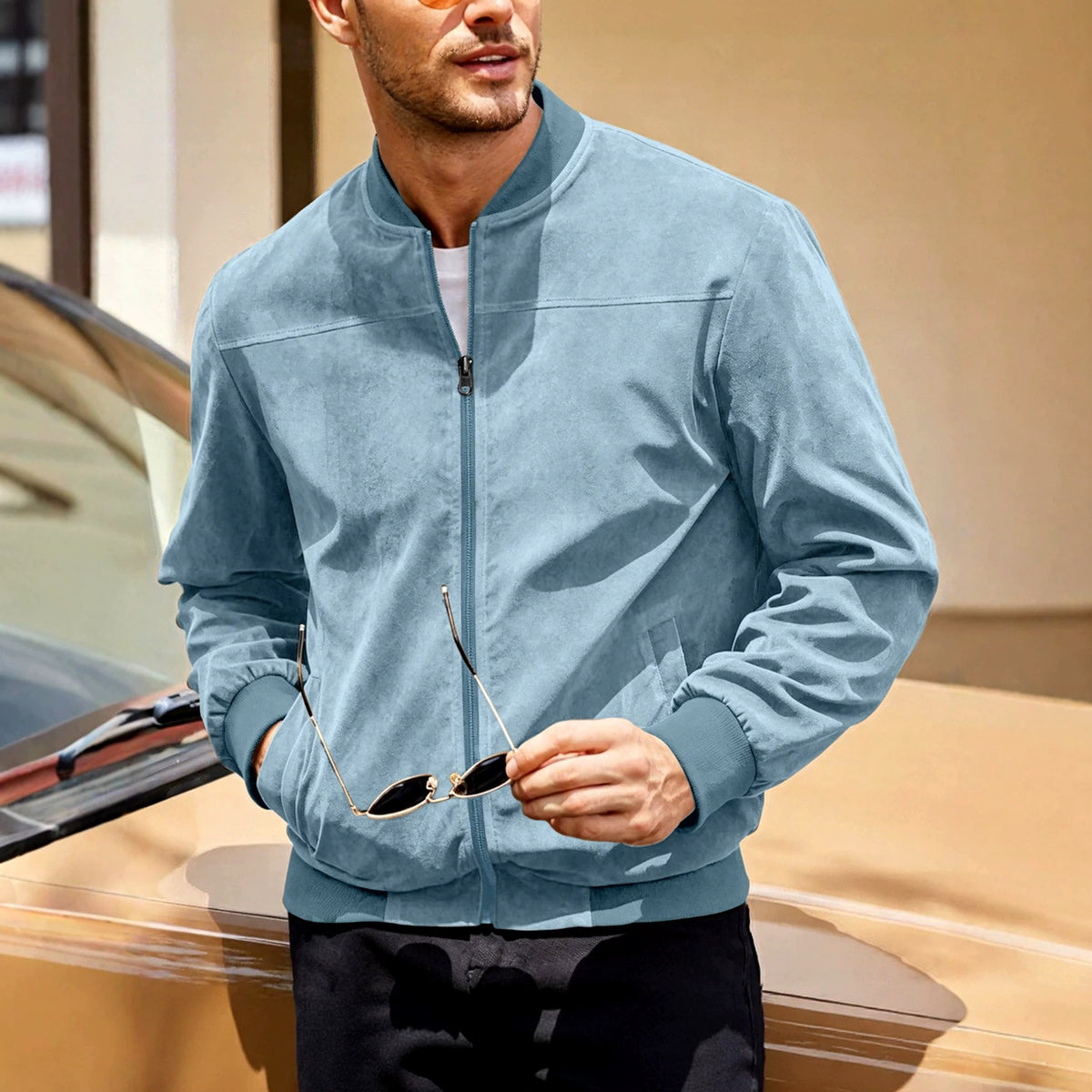 Dawson - Men's Suede Zip-Up Bomber Jacket 7