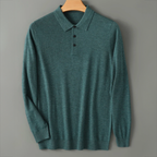 Declan - Men's Wool-Blend Polo with Ribbed Cuffs