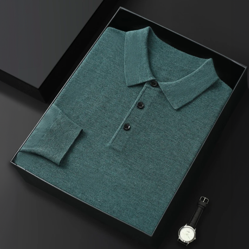 Declan - Men's Wool-Blend Polo with Ribbed Cuffs