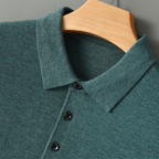 Declan - Men's Wool-Blend Polo with Ribbed Cuffs