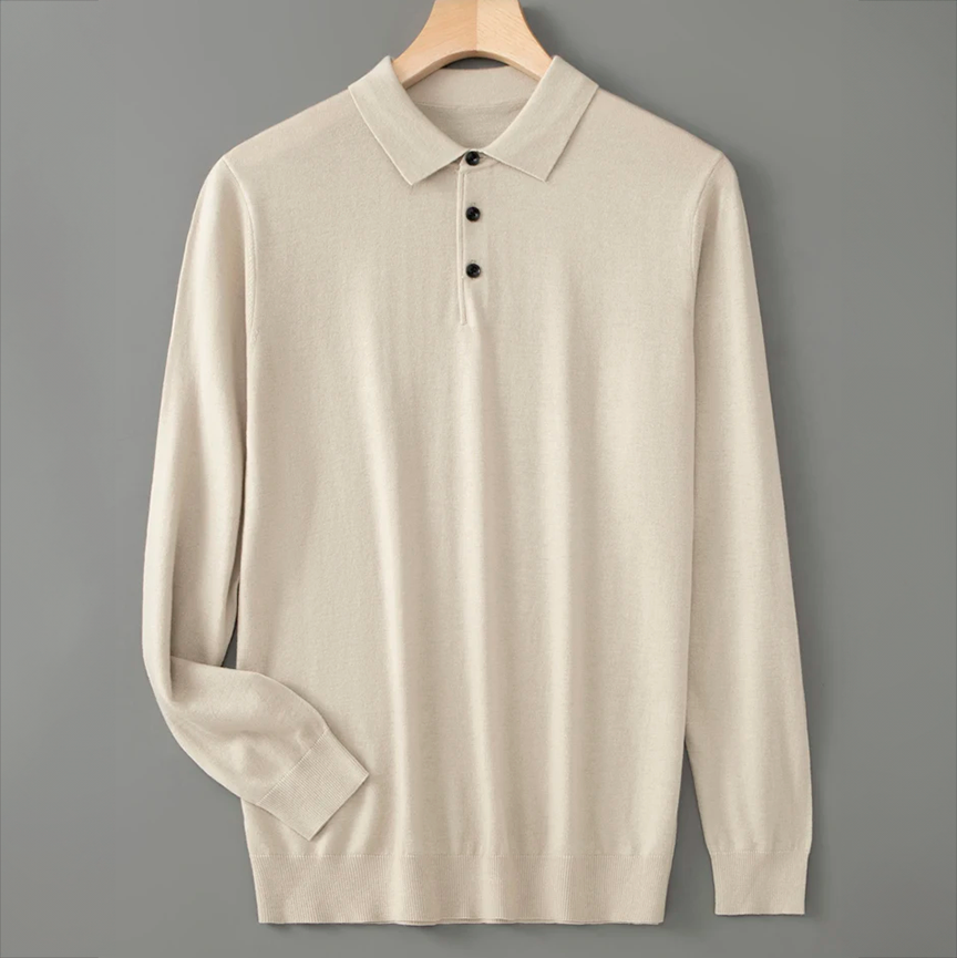 Declan - Men's Wool-Blend Polo with Ribbed Cuffs