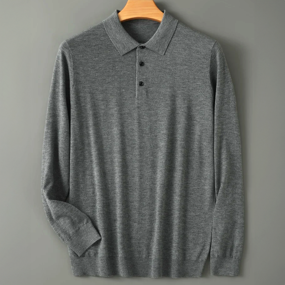 Declan - Men's Wool-Blend Polo with Ribbed Cuffs