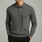 Declan - Men's Wool-Blend Polo with Ribbed Cuffs