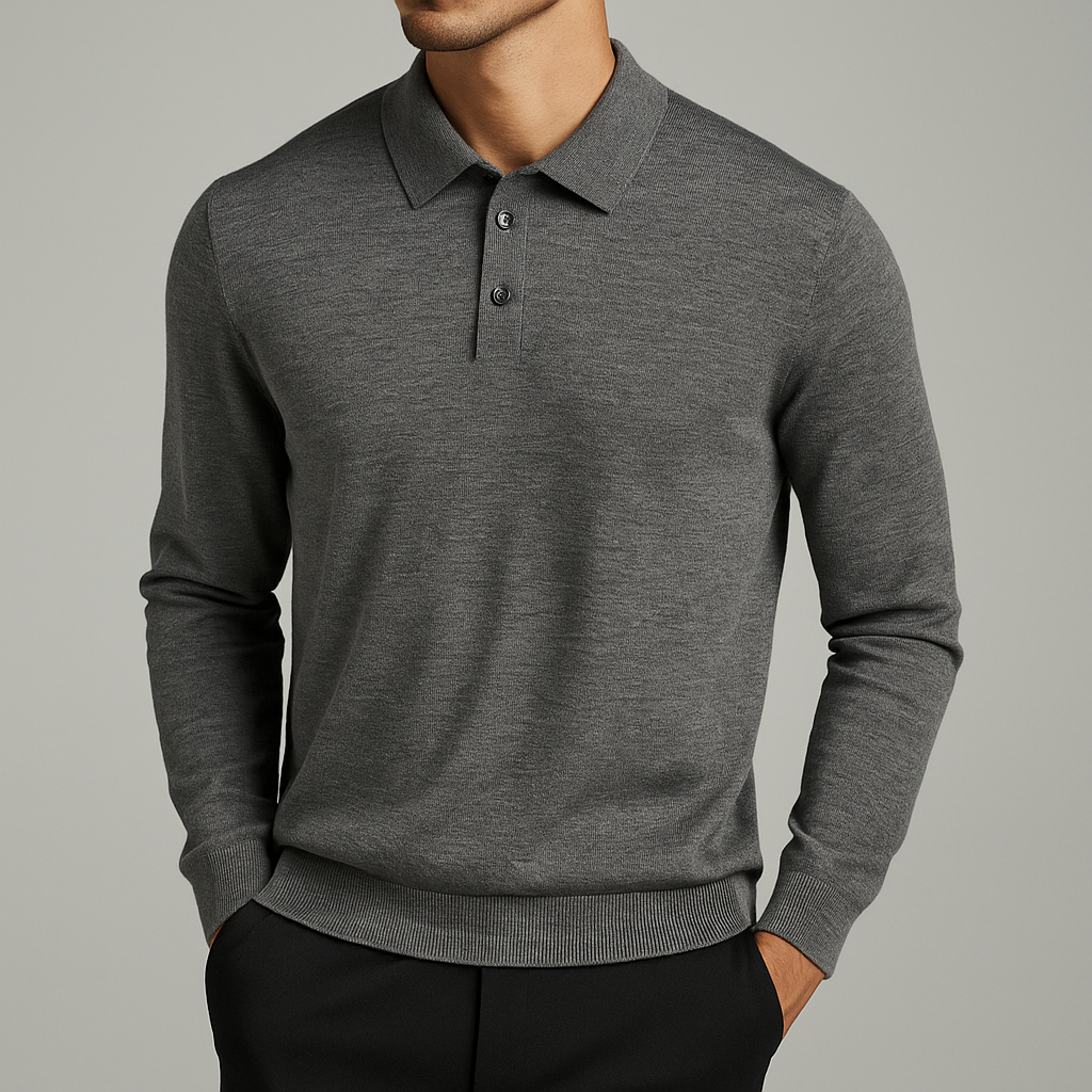 Declan - Men's Wool-Blend Polo with Ribbed Cuffs