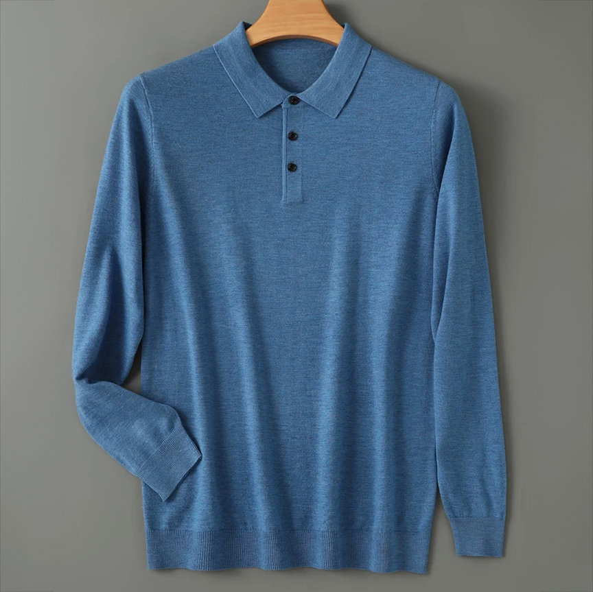 Declan - Men's Wool-Blend Polo with Ribbed Cuffs