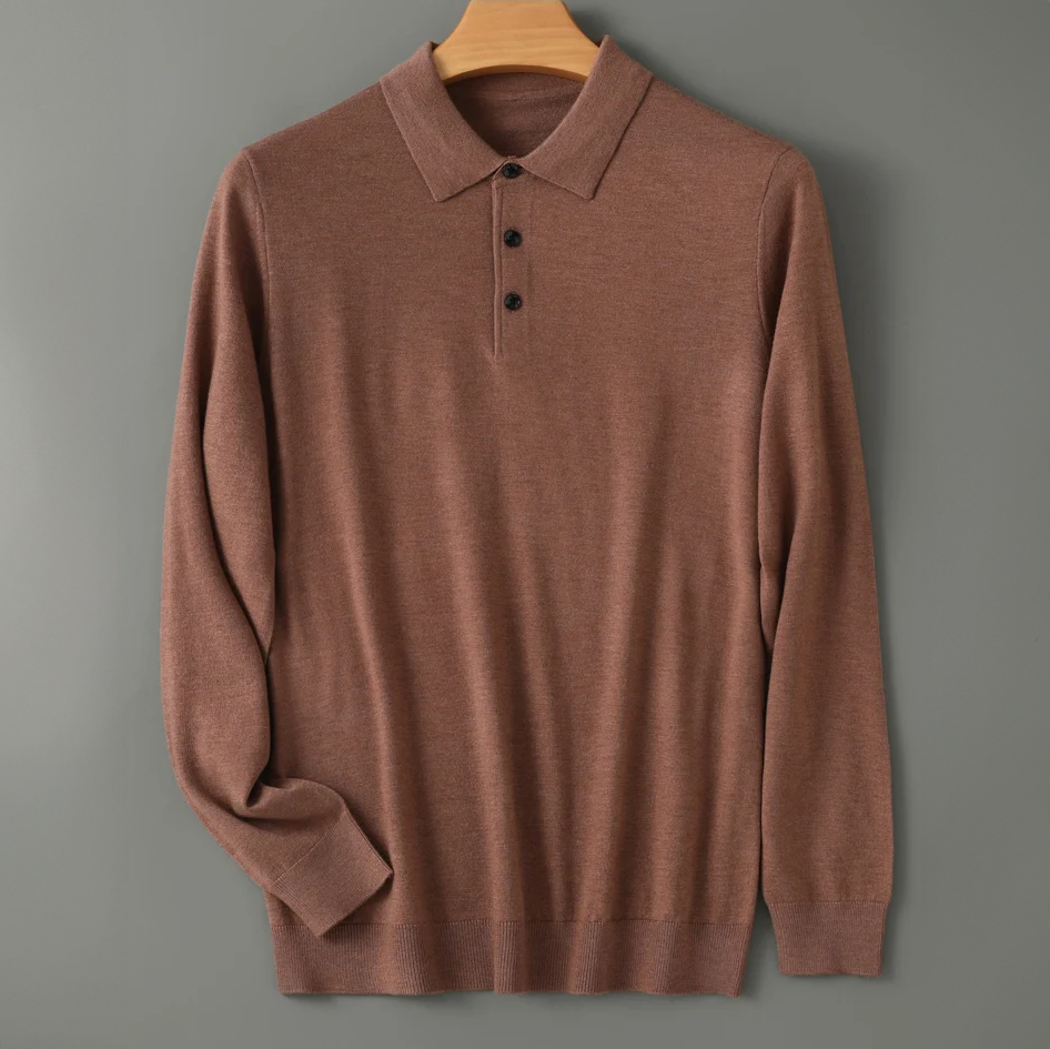 Declan - Men's Wool-Blend Polo with Ribbed Cuffs